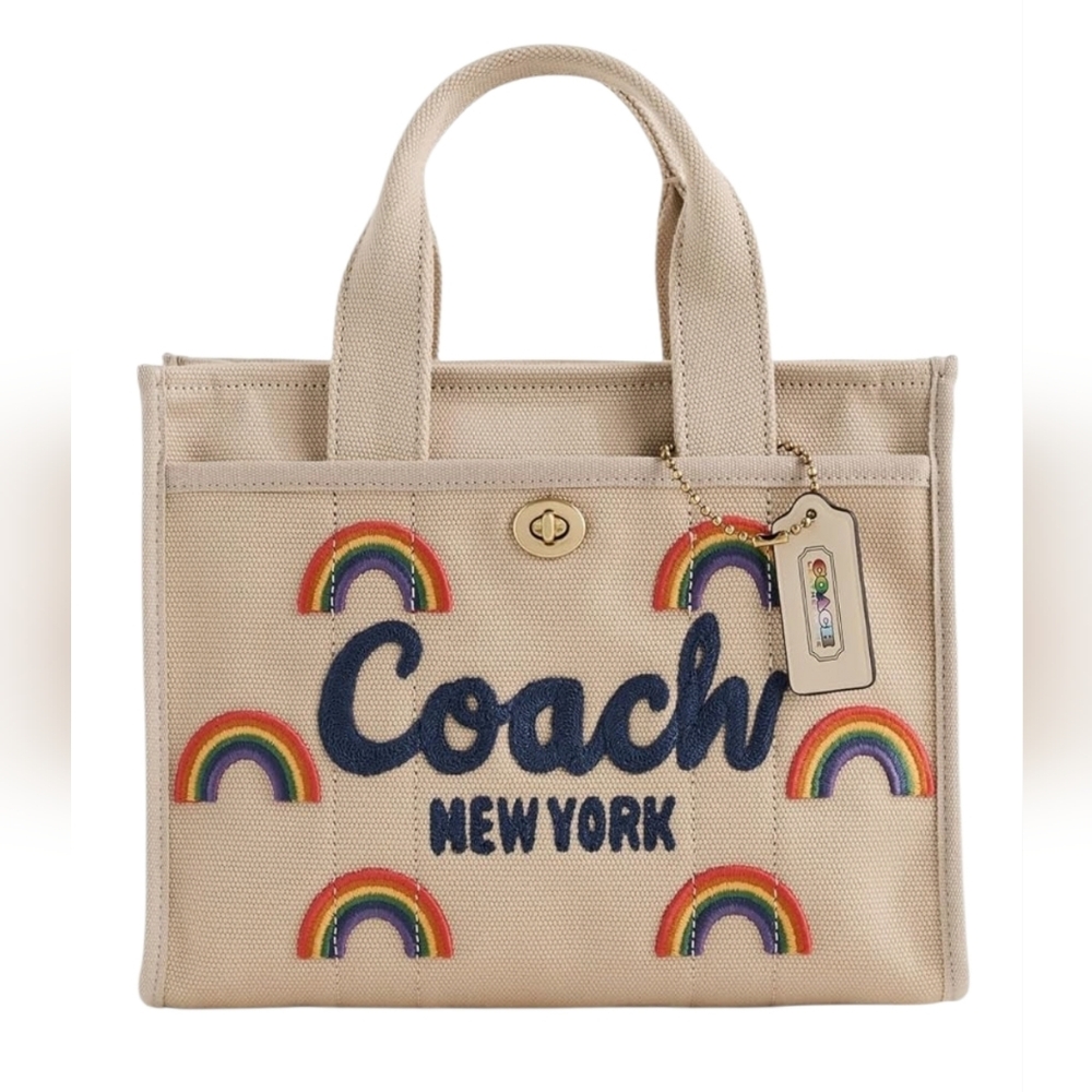 SOLD  NEW Cargo Tote 26 Canvas Bag With Rainbow Embroidery. Pride Trendy Chic - Picture 3 of 14